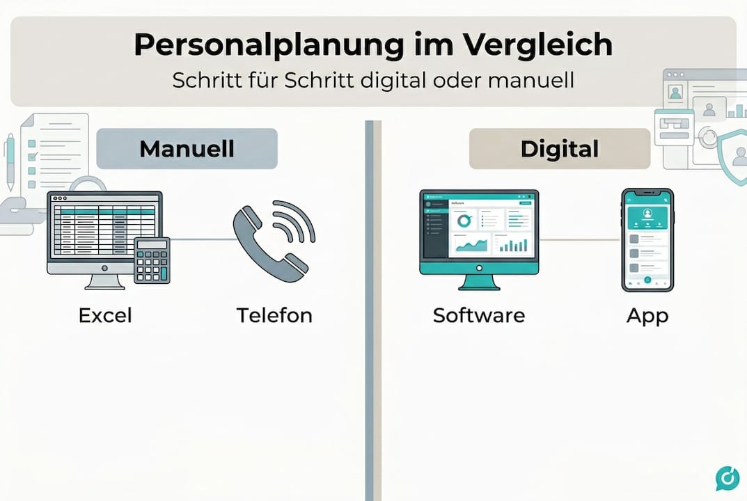 Vergleichsgrafik veranschaulicht die Unterschiede zwischen digitaler und klassischer Planung