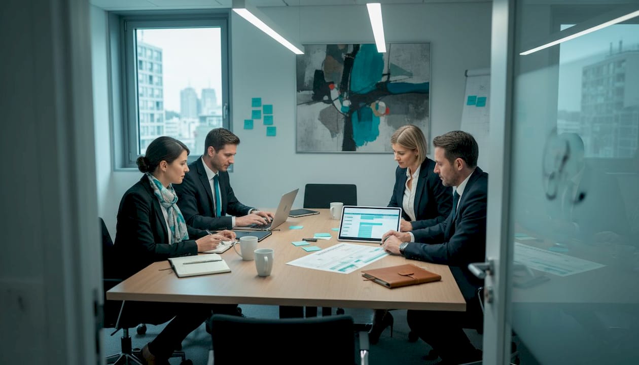Das Team arbeitet gemeinsam im Veranstaltungsbüro an neuen Projekten.