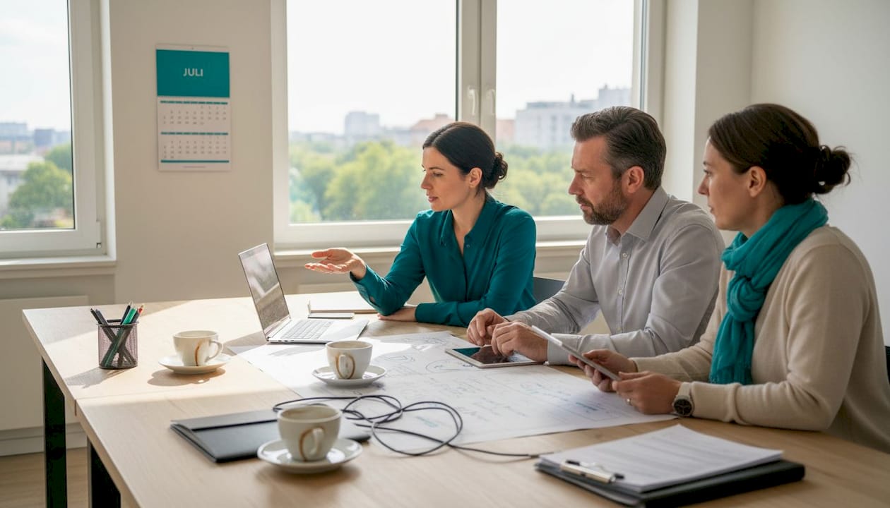 Das Team prüft, welche digitalen Anwendungen im Büroalltag am besten funktionieren.