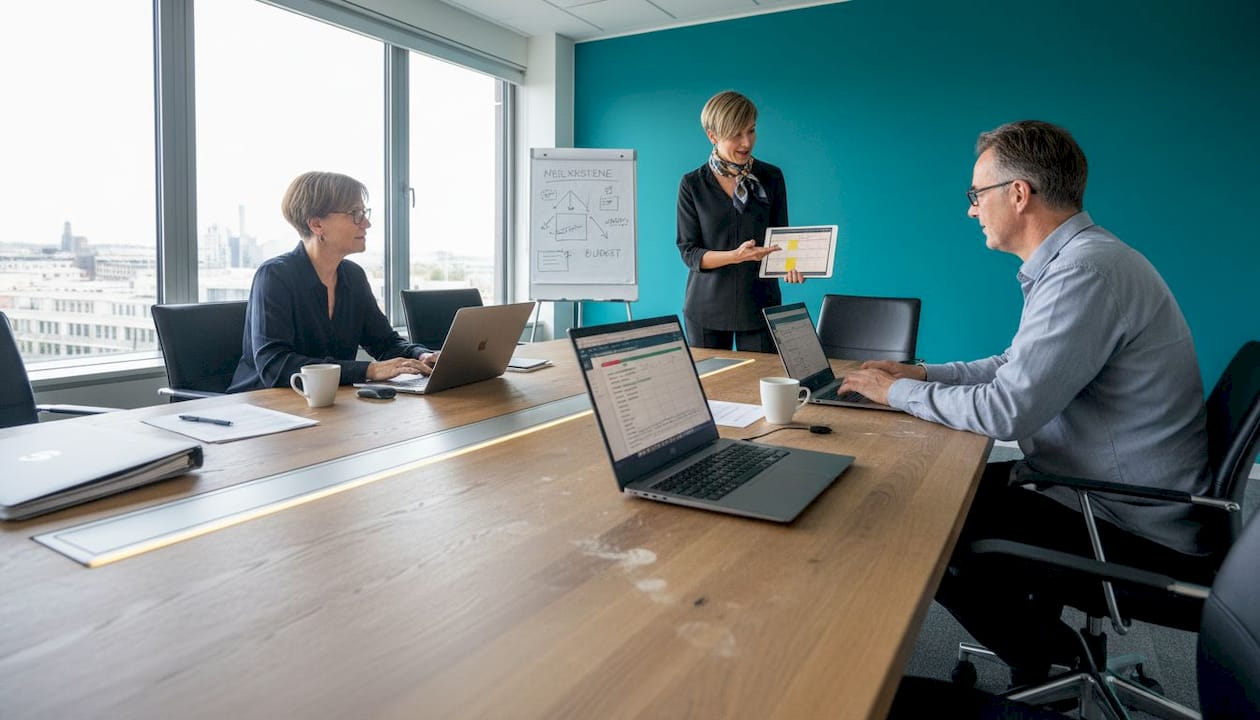 Das Eventteam sitzt zusammen und plant die digitale Kommunikationsstrategie.