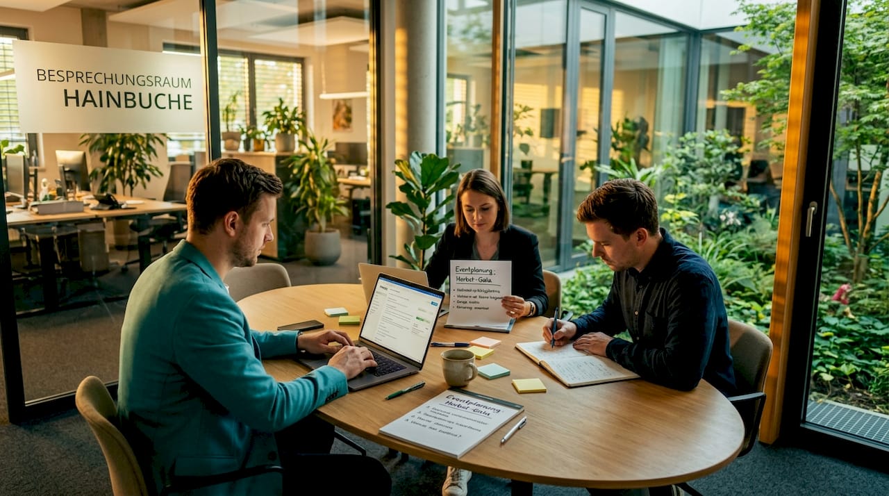 Das Team steckt die Köpfe zusammen und plant gemeinsam das Event.