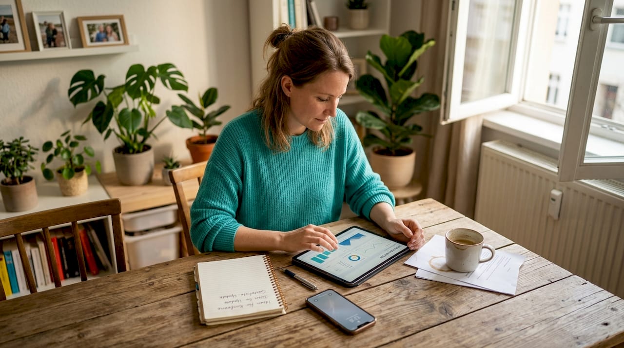 Eine Veranstaltungsmanagerin wertet auf ihrem Tablet aktuelle Analysedaten aus.