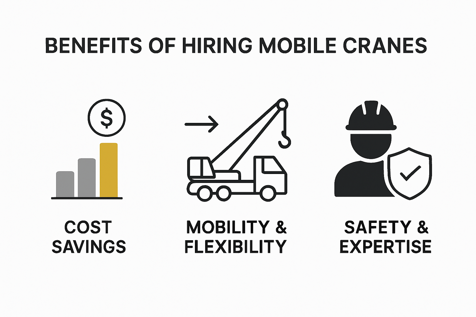 Infographic showing benefits of hiring mobile cranes