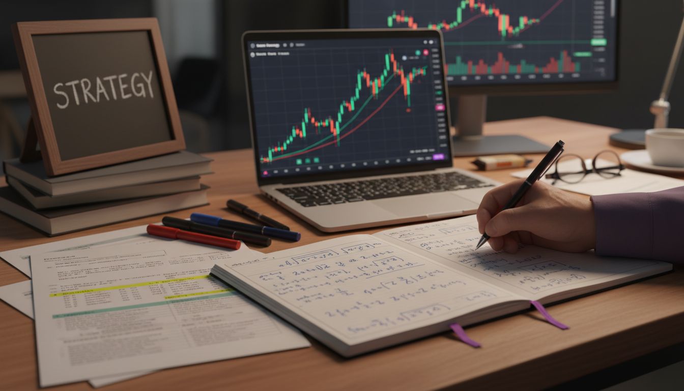 Desk showing crypto trading strategy planning