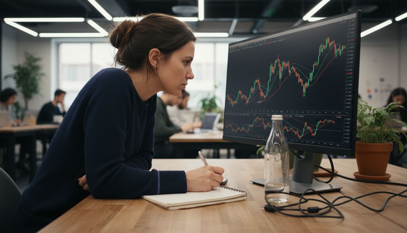 Analyst monitoring crypto algorithmic trading data