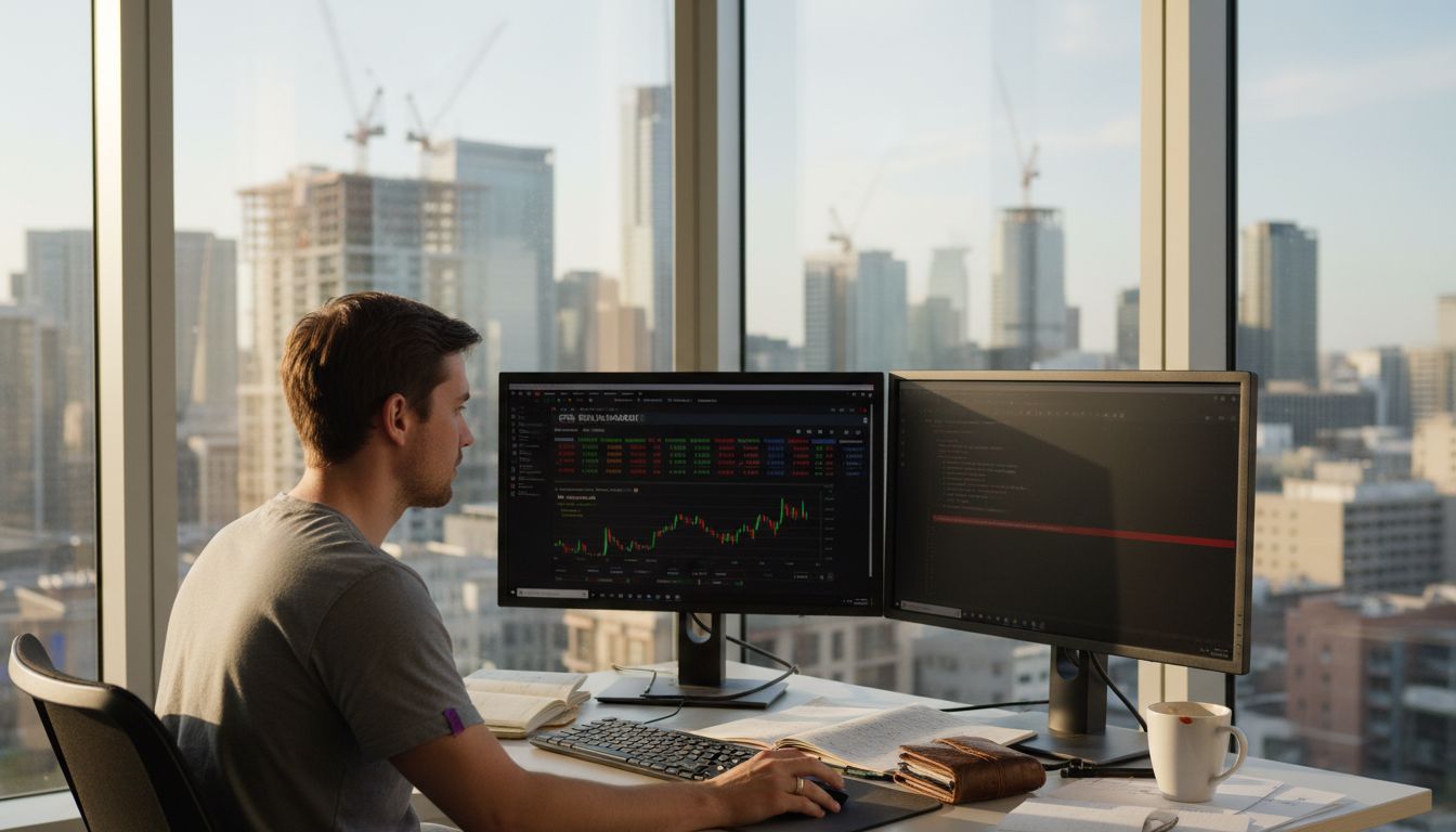 Trader monitoring crypto bots in office