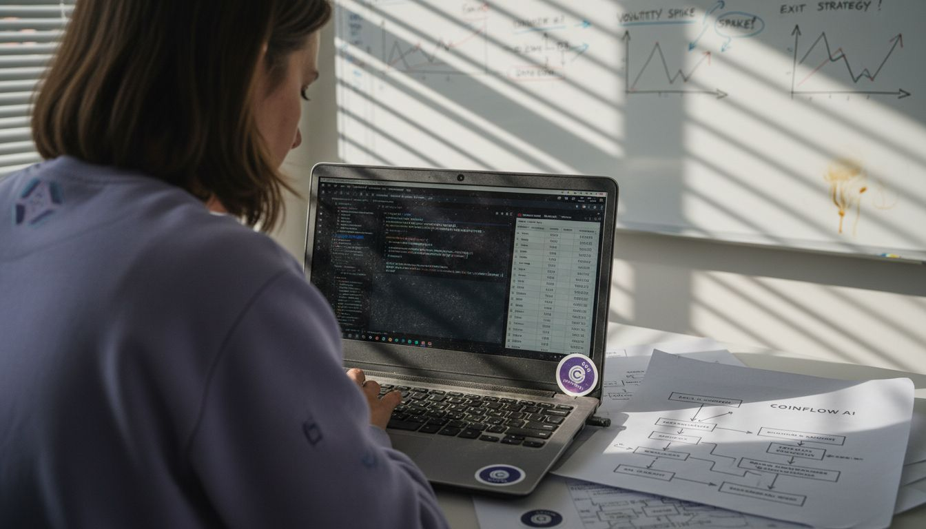 Analyst reviewing crypto trading data on laptop