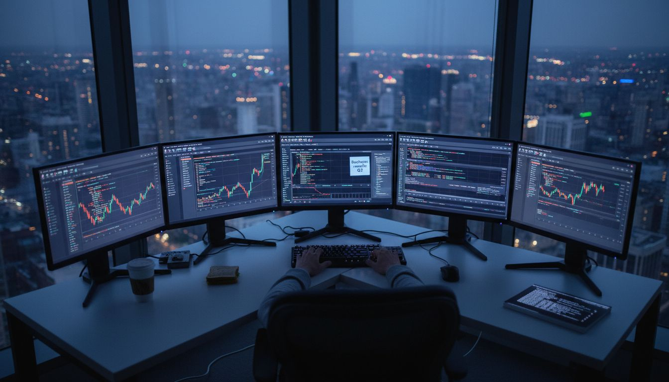 Trader watching crypto charts on multi-screen setup