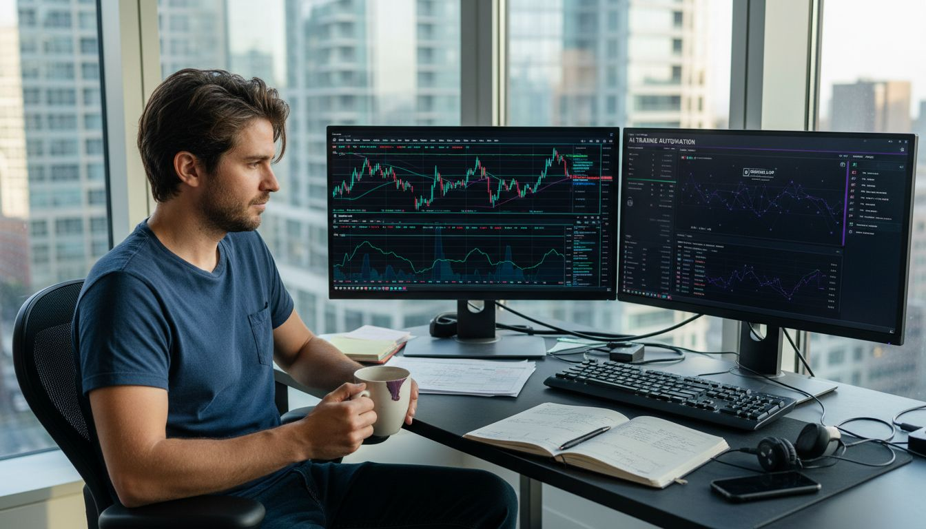 Man checking crypto charts at desk