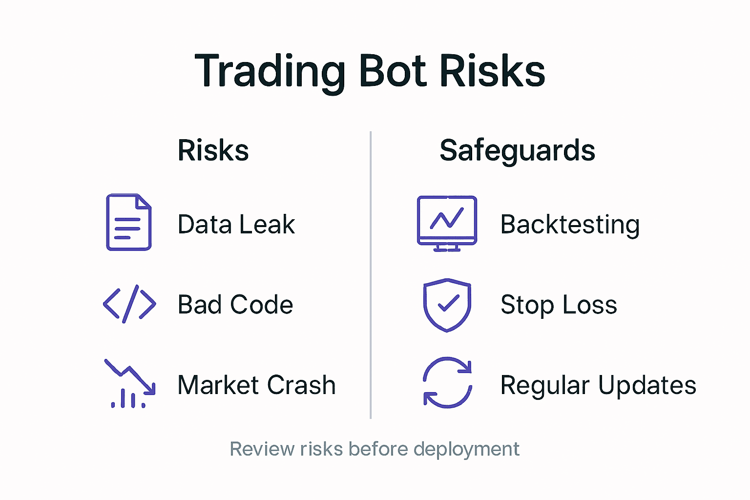 Infographic showing trading bot risks and safeguards