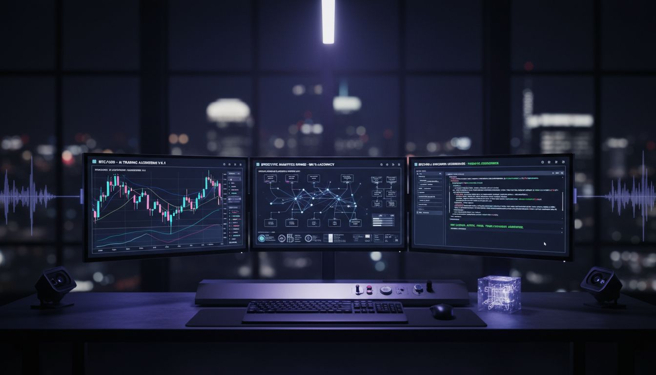 Beginner crypto trader working at home desk