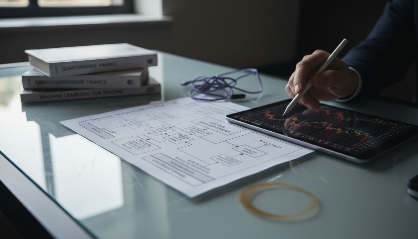 Woman reviewing crypto trading flowchart table