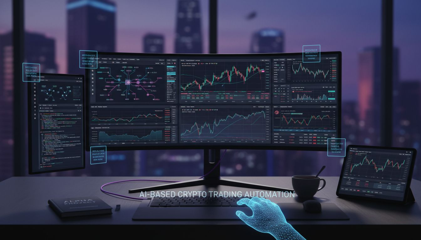 Man monitoring crypto trading at home desk