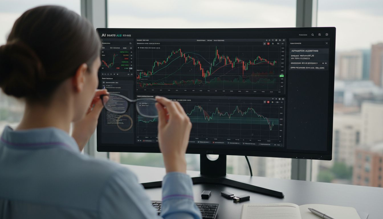 Woman analyzing crypto trades with AI tools