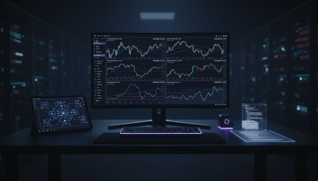Beginner crypto trader analyzing charts and notes