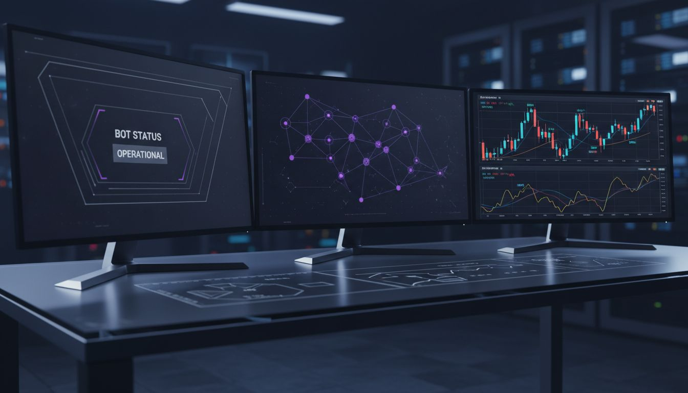 Trader at desk monitoring cryptocurrency charts