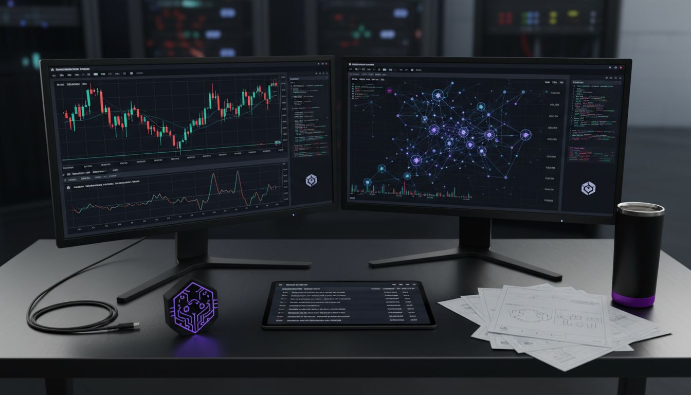 Trader working at crypto automation desk