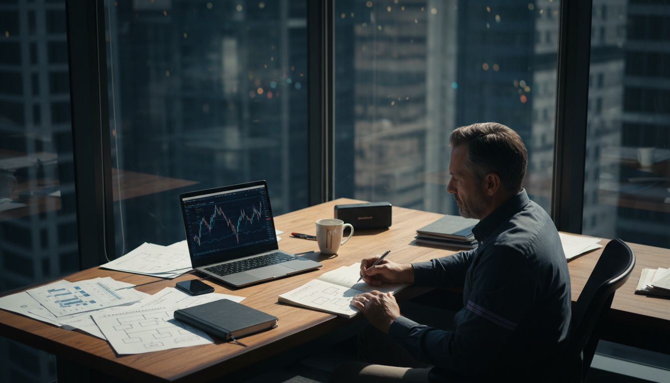 Swing trader monitoring charts in office