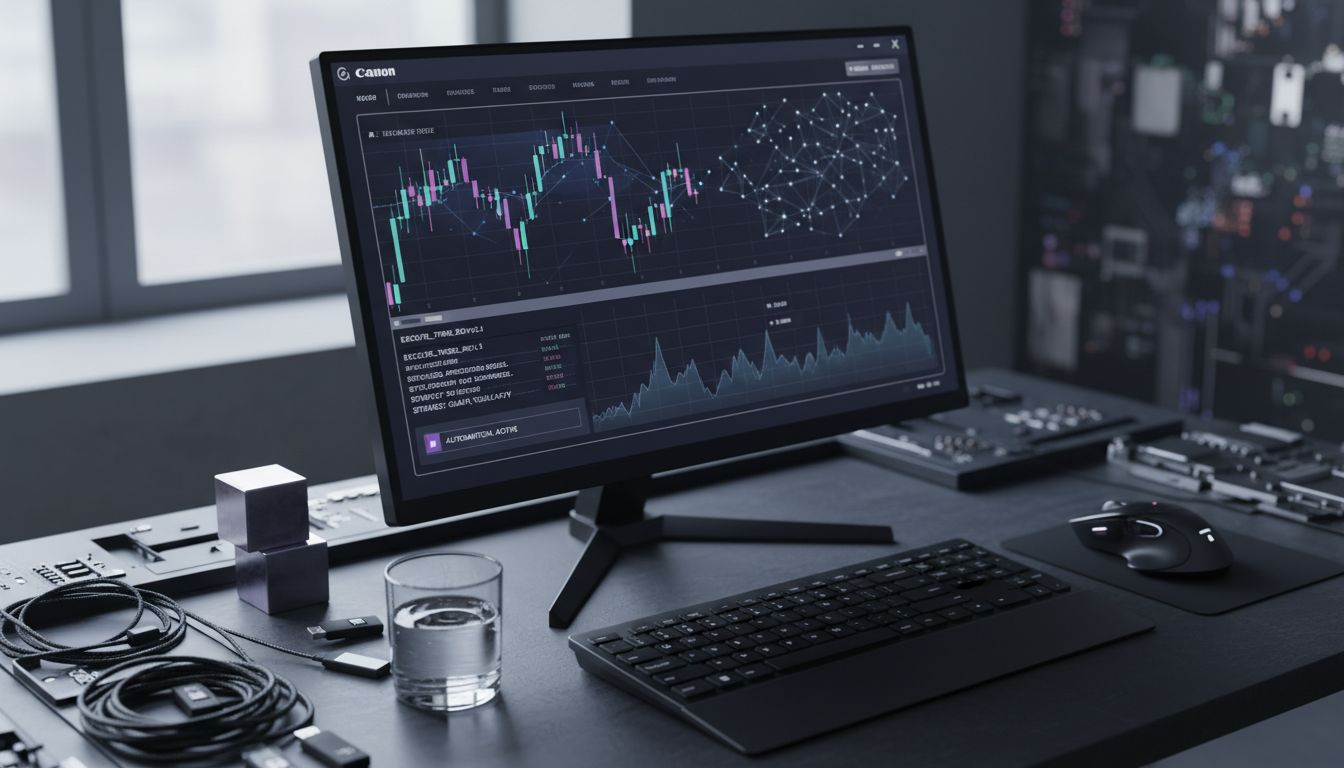 Trader monitors cryptocurrency charts in morning office