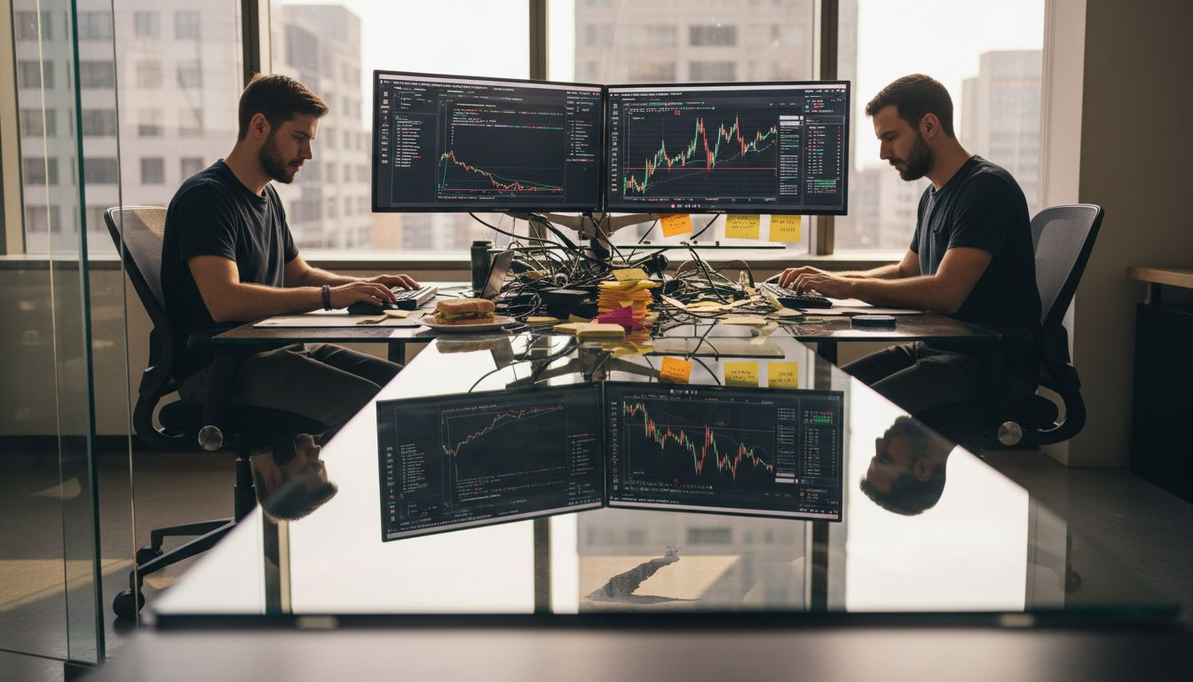 Traders working at algorithmic trading desk