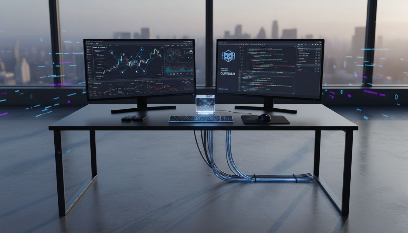 Crypto trader in sunny office at workstation