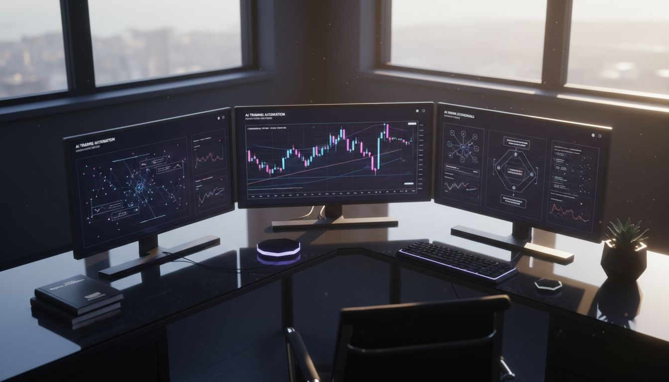 Manager analyzing crypto trades with multiple monitors