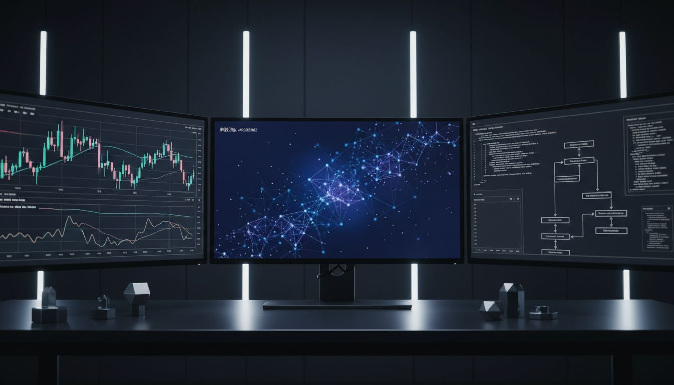 Investor at desk analyzing cryptocurrency charts