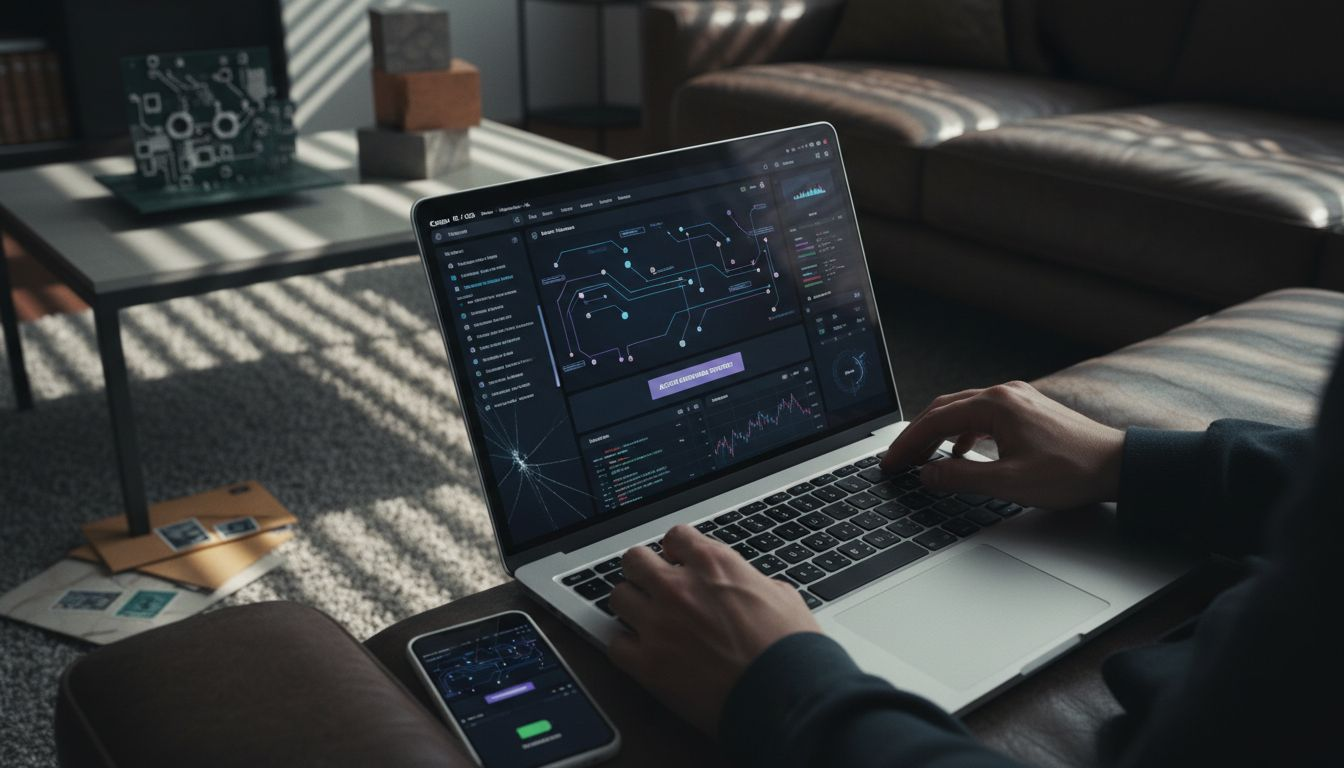 Woman setting up trading bot on laptop