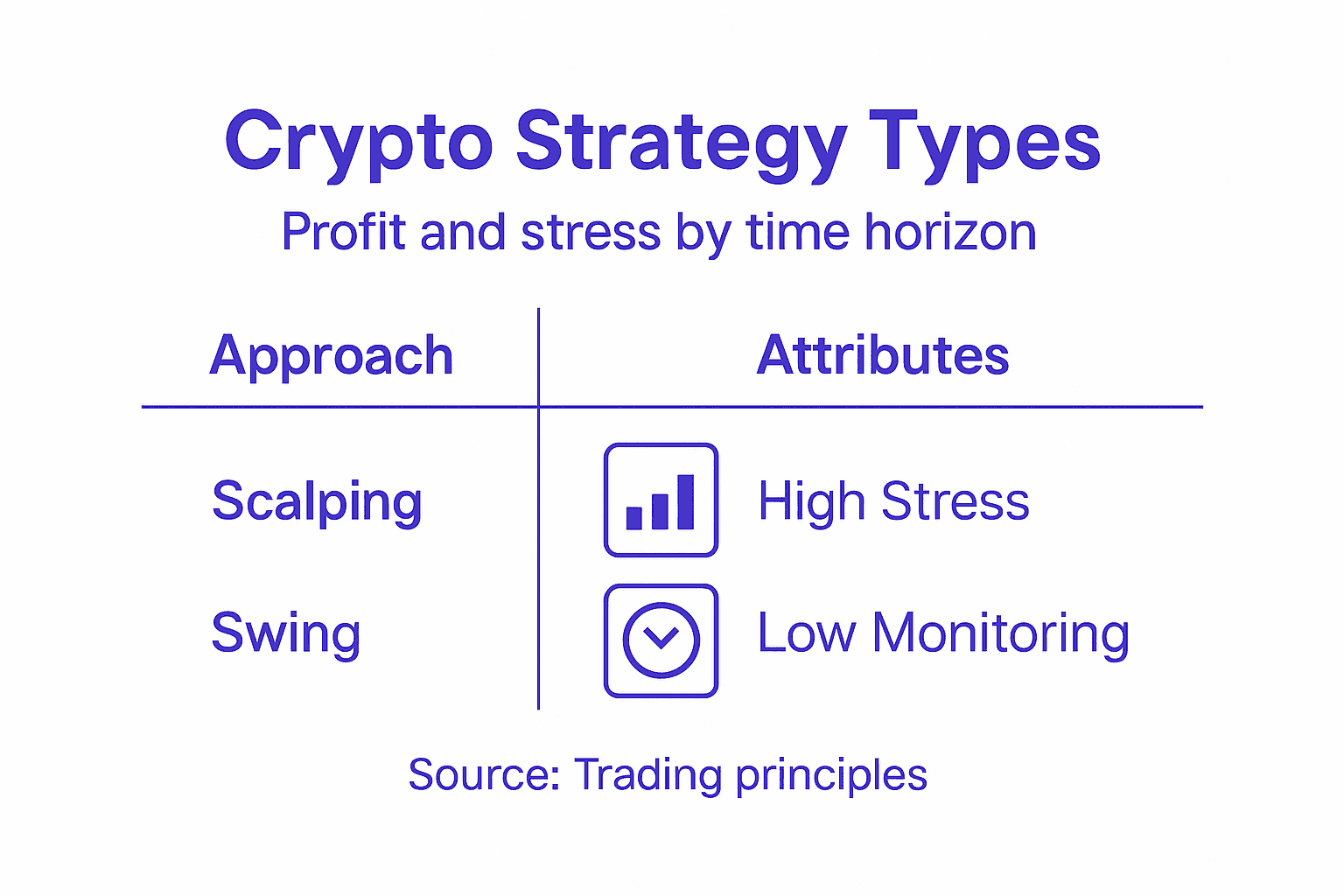 Infographic showing crypto strategy types and attributes