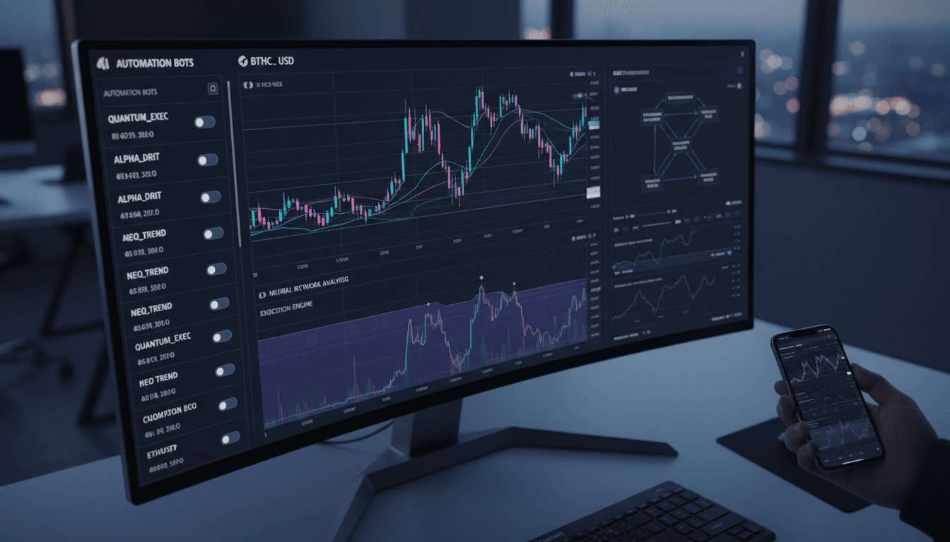 Криптотрейдер, що моніторить графіки на захаращеному офісному столі