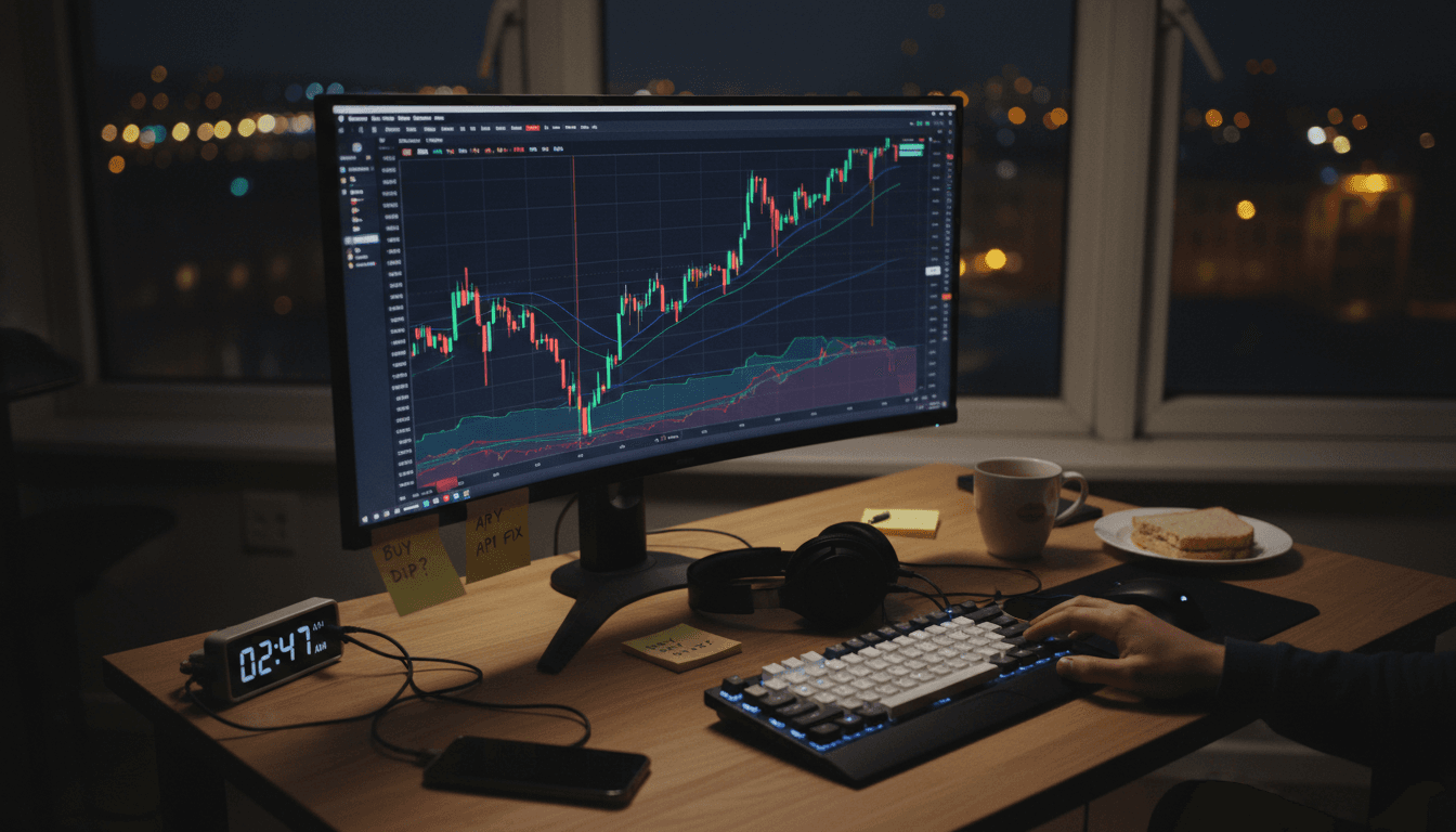 Trader monitoring crypto markets at desk