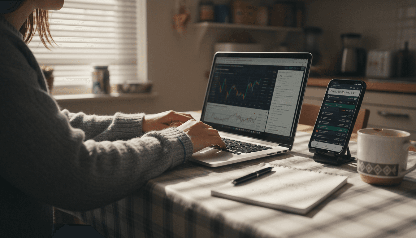 Hands adjusting crypto bot parameters on laptop