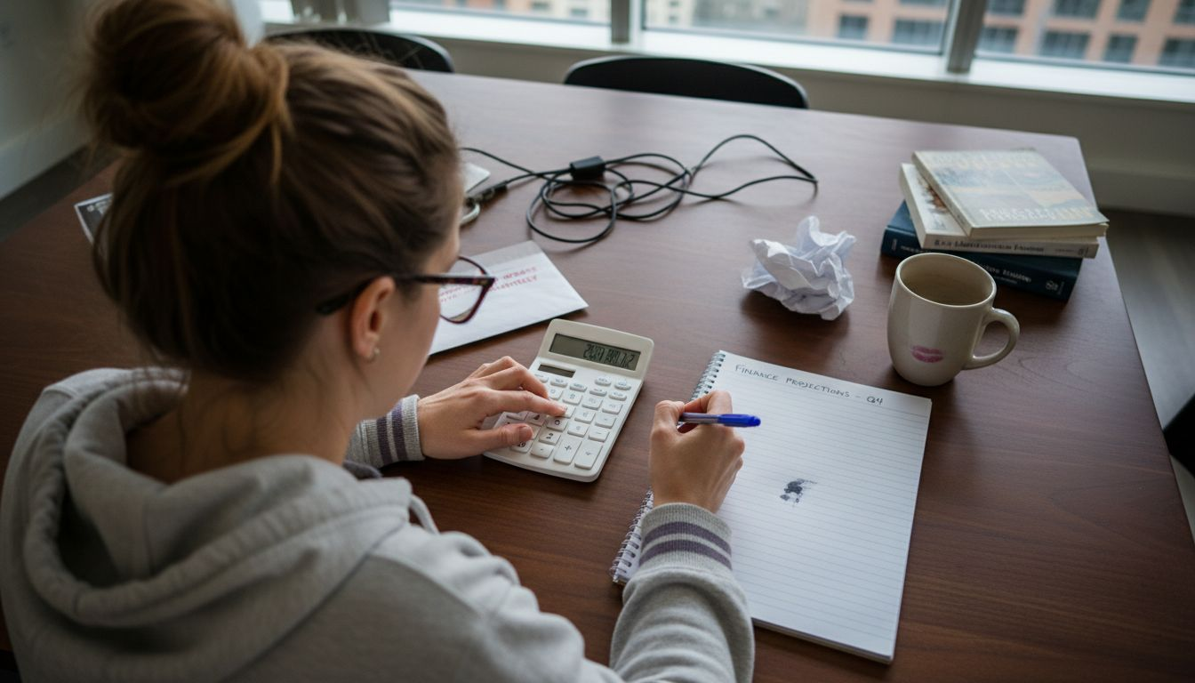 Trader calculating position size on notepad