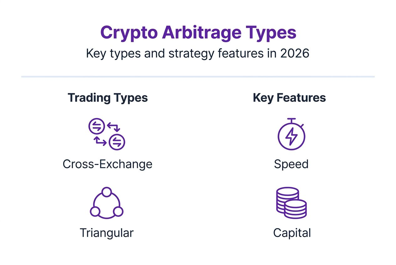 Infographic showing crypto arbitrage types and features