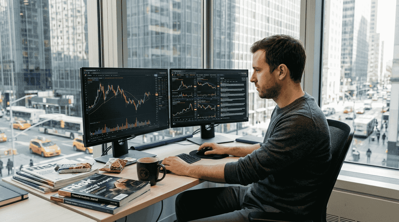 Аналітик фінтех торгує в офісі міста