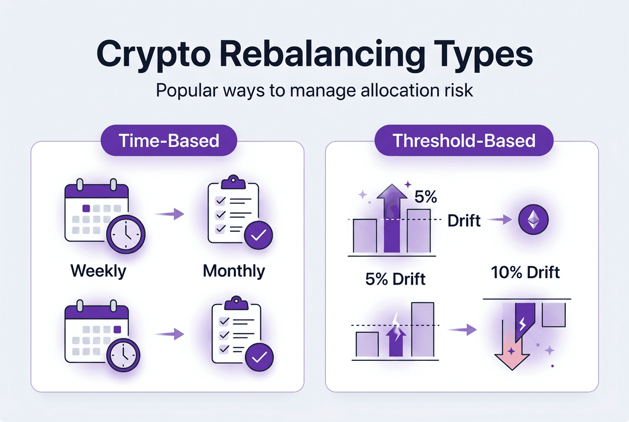 Infographic comparing crypto rebalancing strategies