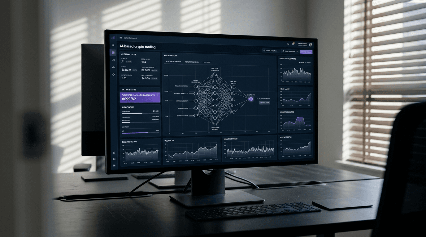 Woman managing crypto risk in small office