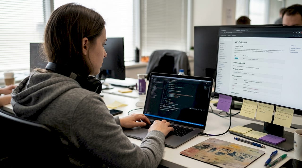 Developer at workspace integrating cryptocurrency API