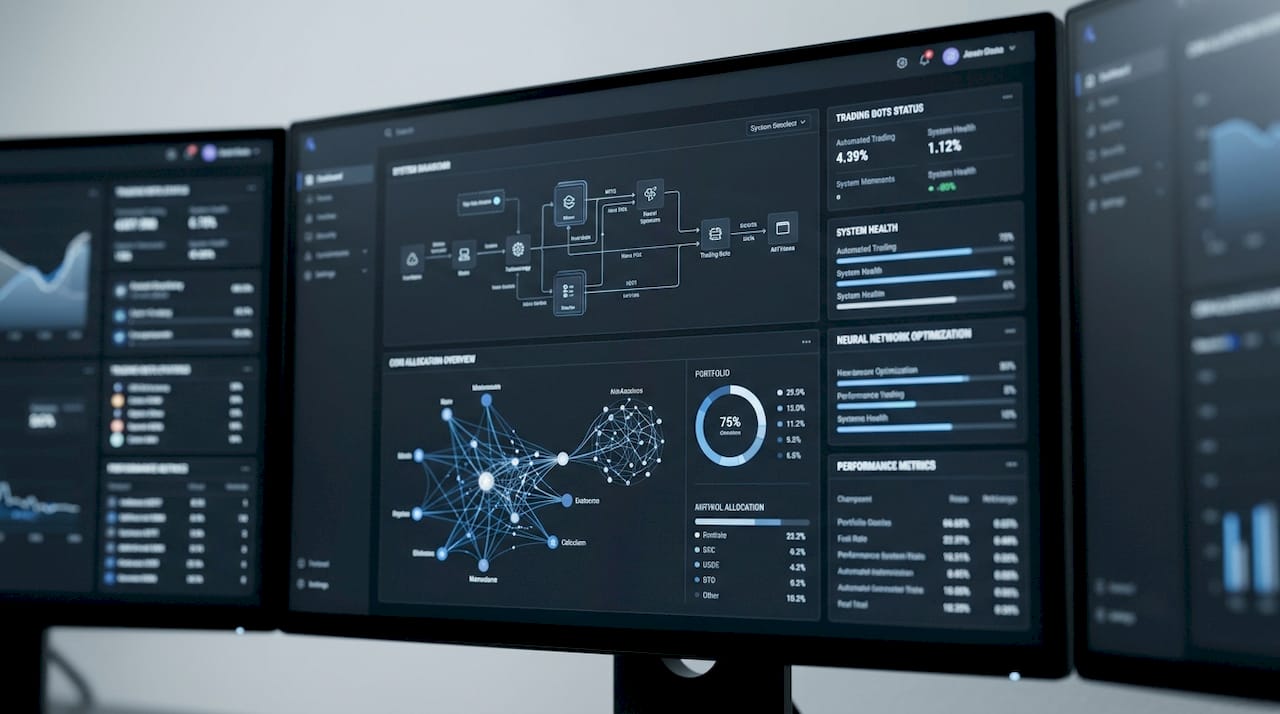 Woman rebalancing crypto portfolio on balcony