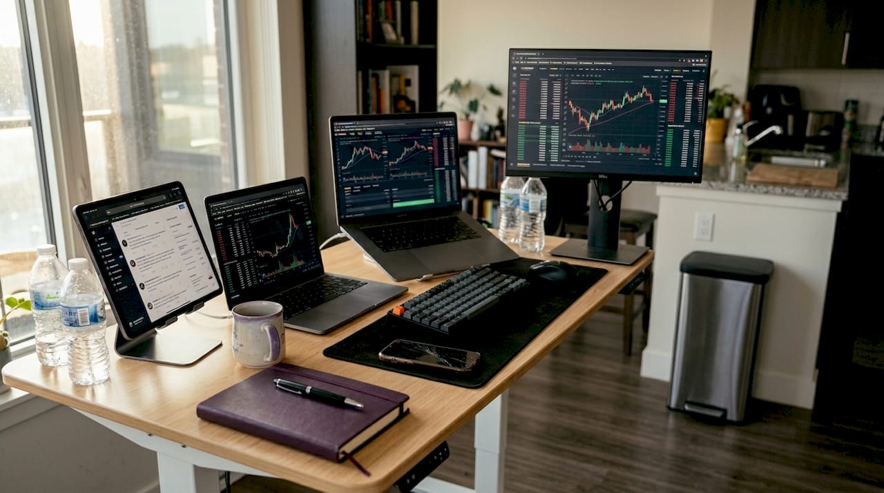 Trader scanning multiple crypto markets at desk