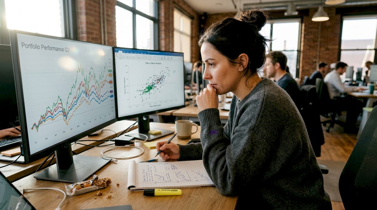 Woman analyzes machine learning crypto charts