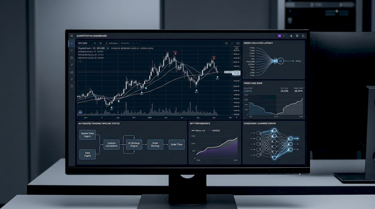 Setting up crypto trading strategy at kitchen counter