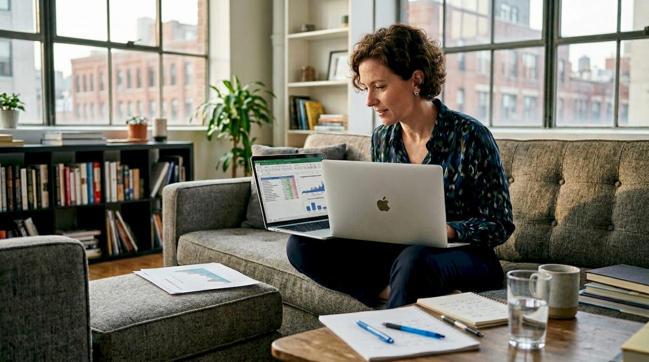 Woman researching crypto portfolio diversification