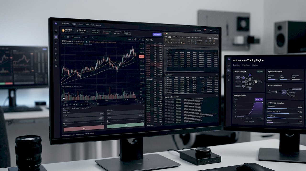 Trader using dual monitors for crypto