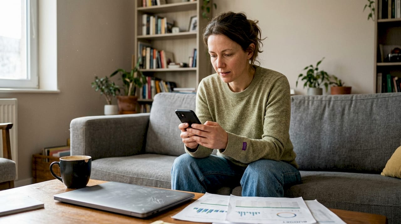 Woman reviewing cryptocurrency bot trading logs