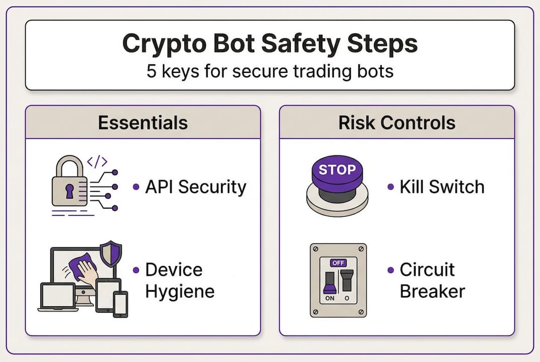 Crypto bot safety steps infographic