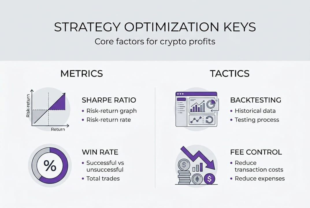 Infographic with crypto strategy optimization keys