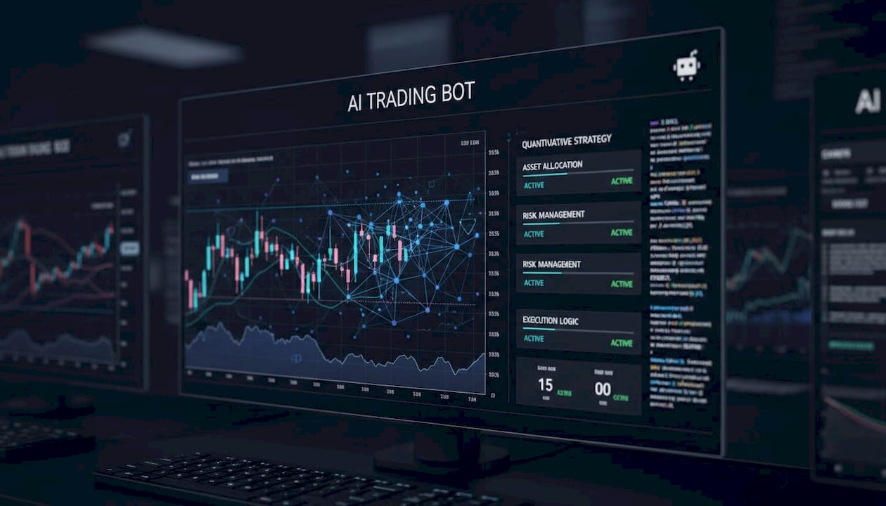 Woman coding trading algorithm at desk