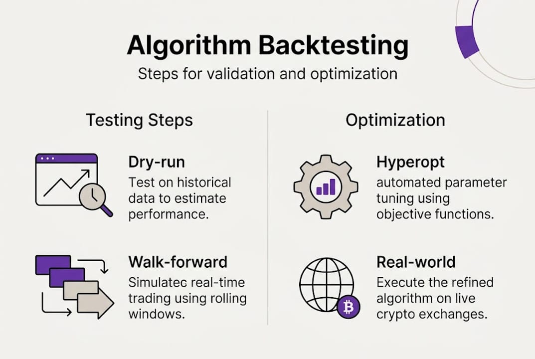 Infographic of algorithm validation and optimization steps