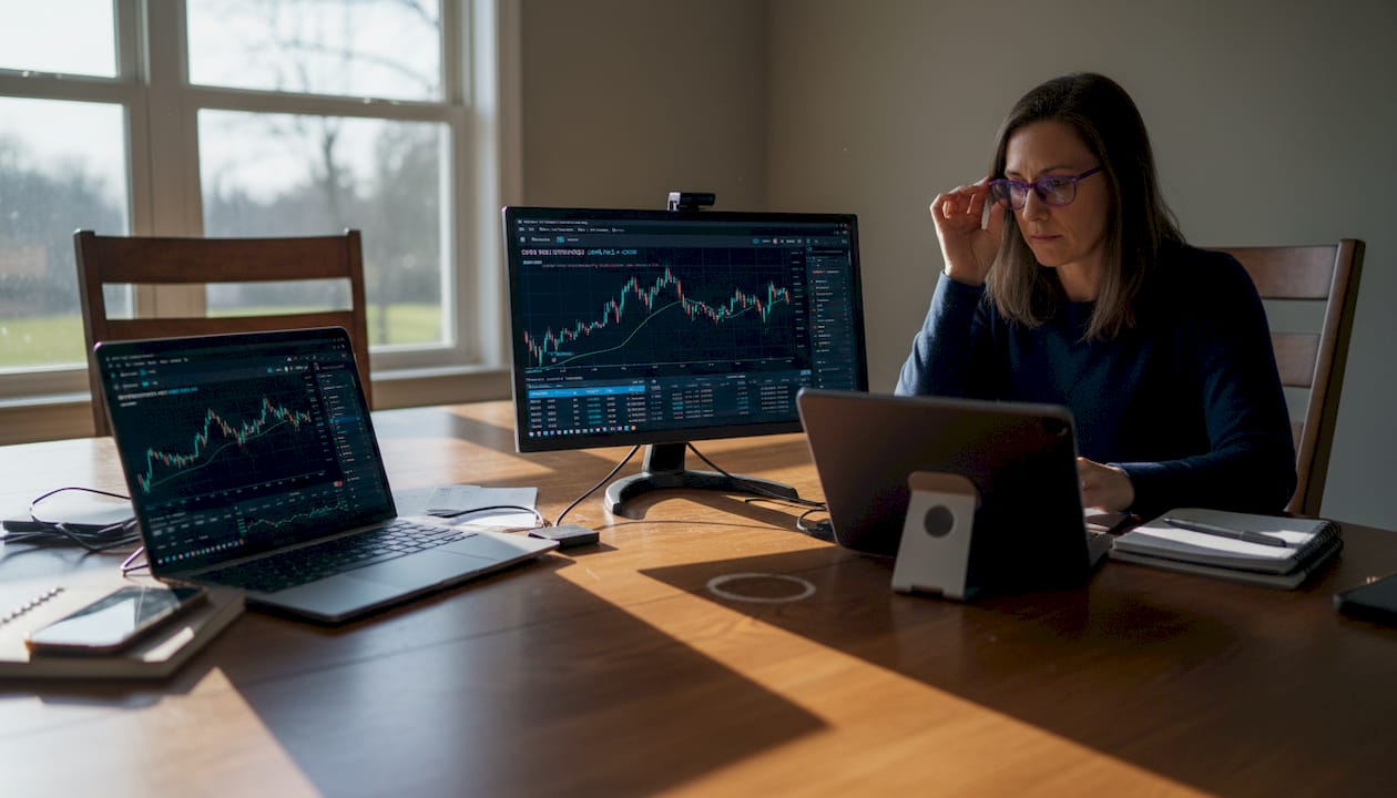 Woman multitasking with Binance trading bots